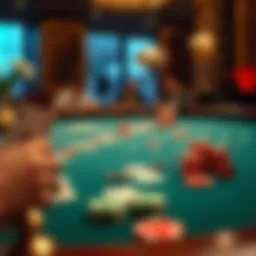 An elegant baccarat table setup with cards and chips