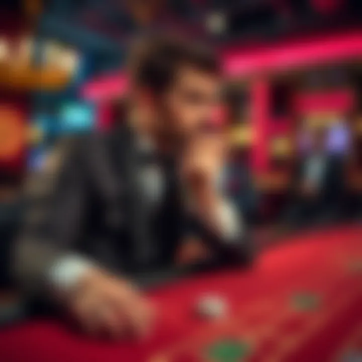 Player Contemplation at Baccarat An illustration of a player contemplating their next bet at a baccarat table