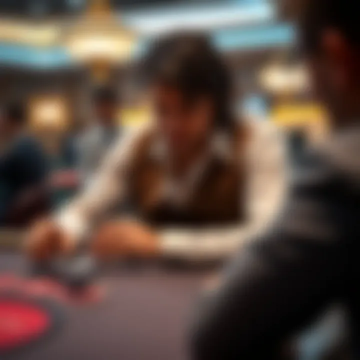 Player strategizing over a Blackjack table