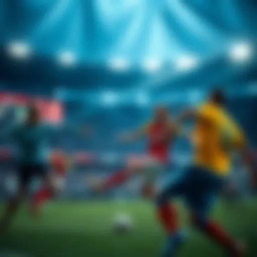 A vibrant football match in action, showcasing players competing energetically.