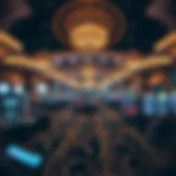 A panoramic view of a grand casino floor bustling with activity
