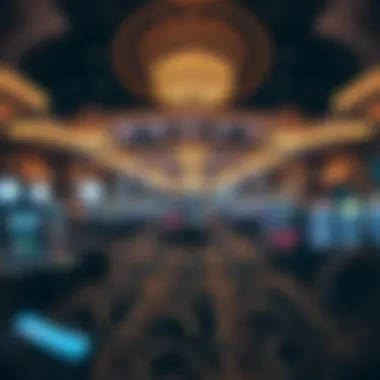 A panoramic view of a grand casino floor bustling with activity