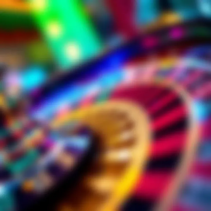 A close-up of a roulette wheel in motion with vibrant colors