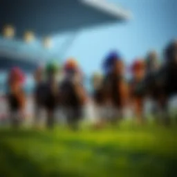 Horse racing scene with jockeys