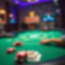 Online poker table with virtual cards and chips