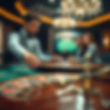 A player placing bets on a live roulette table