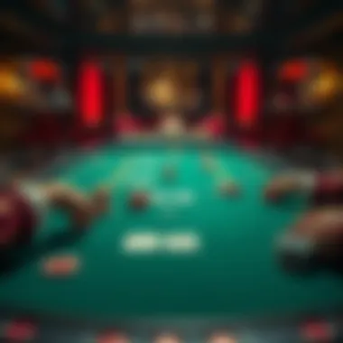 An elegant poker table set with cards and chips, showcasing a tense game atmosphere.