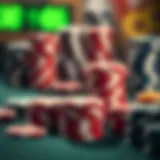 A close-up of poker chips stacked in preparation for a game.