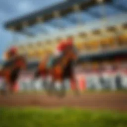 A dynamic racehorse galloping on the track