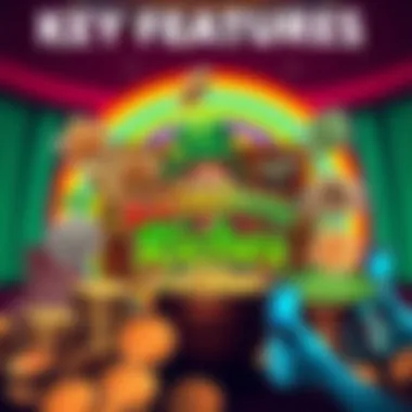 Key Features of Rainbow Riches Illustration of various features in the Rainbow Riches slot