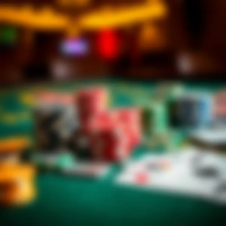 Casino Gaming Essentials Close-up of colorful casino chips and cards on a gaming table
