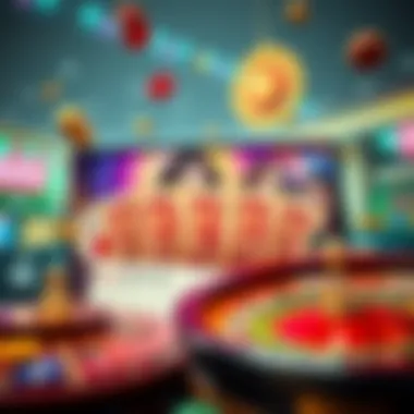 Concept art depicting various online casino games like slots, poker, and roulette