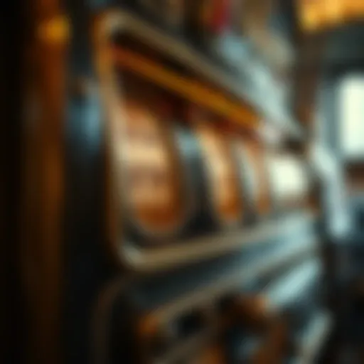 A close-up of a vintage slot machine with intricate designs